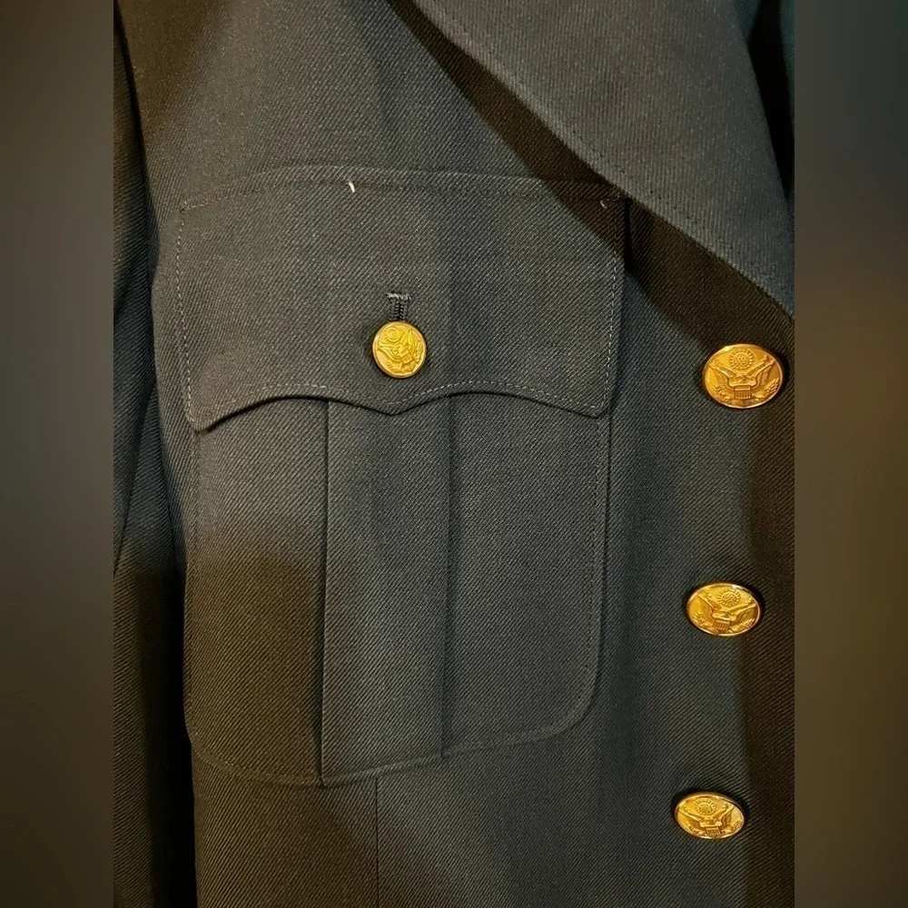 Men’s military jacket XL 38L long coat embroidered patched army green outerwear - Picture 10 of 15